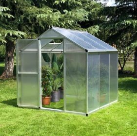 6' L x 6' W Walk-In Polycarbonate Greenhouse with Roof Vent for Ventilation & Rain Gutter; Hobby Greenhouse for Winter 6' L x 6' W Walk-In Polycarbonate Greenhouse with Roof Vent for Ventilation & Rain Gutter; Hobby Greenhouse for Winter